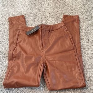 Shinestar Women's Brown Faux Leather Pants